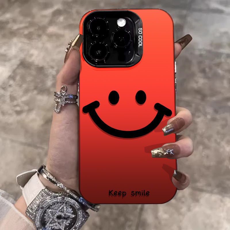 Accessories for Apple 15promax mobile phone case, matte red smiley face iPhone14pro protective case, fashionable and creative.