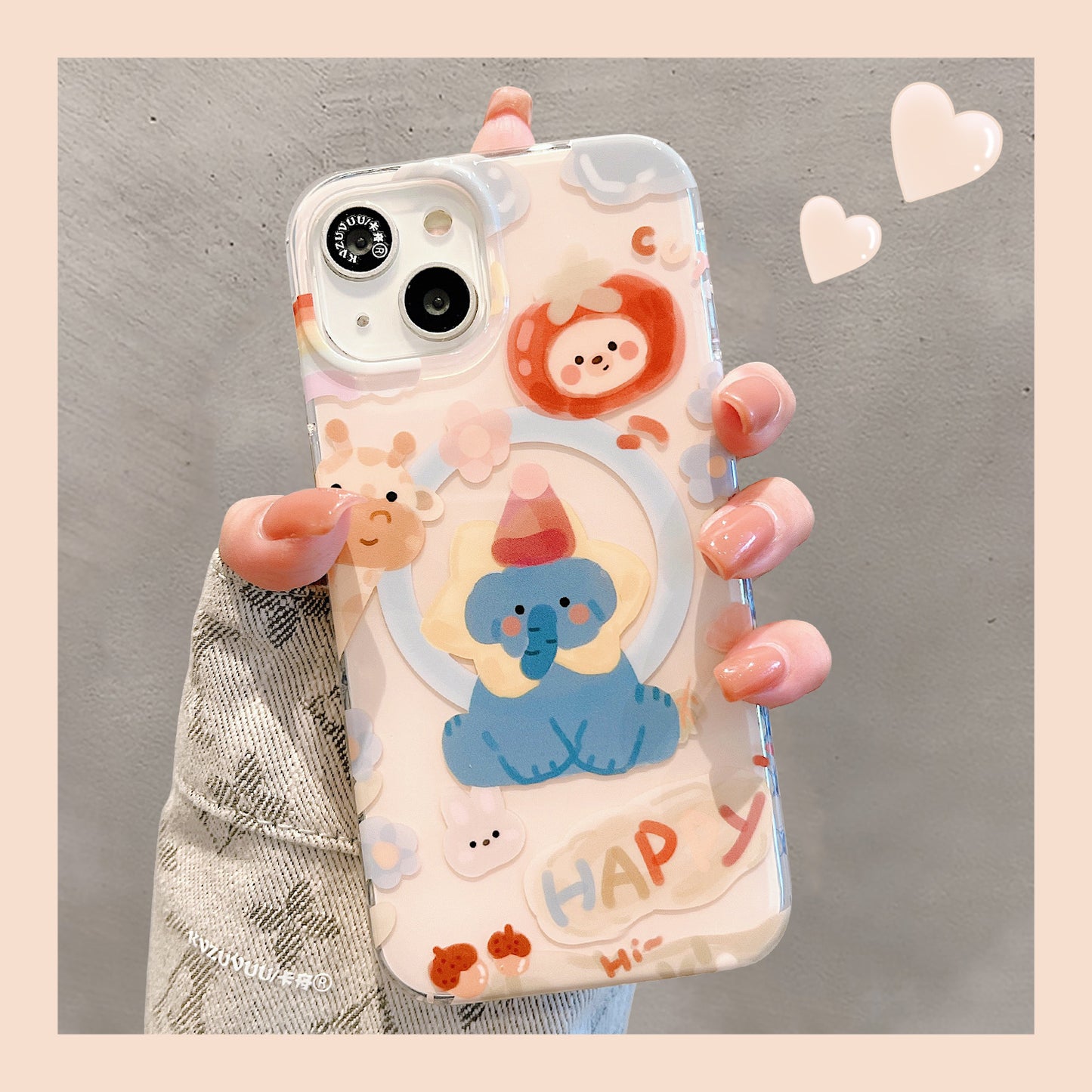 Accessories for Apple 15 mobile phone case iphone14promax white deer with the same blue elephant magnetic suction bracket 13 fun