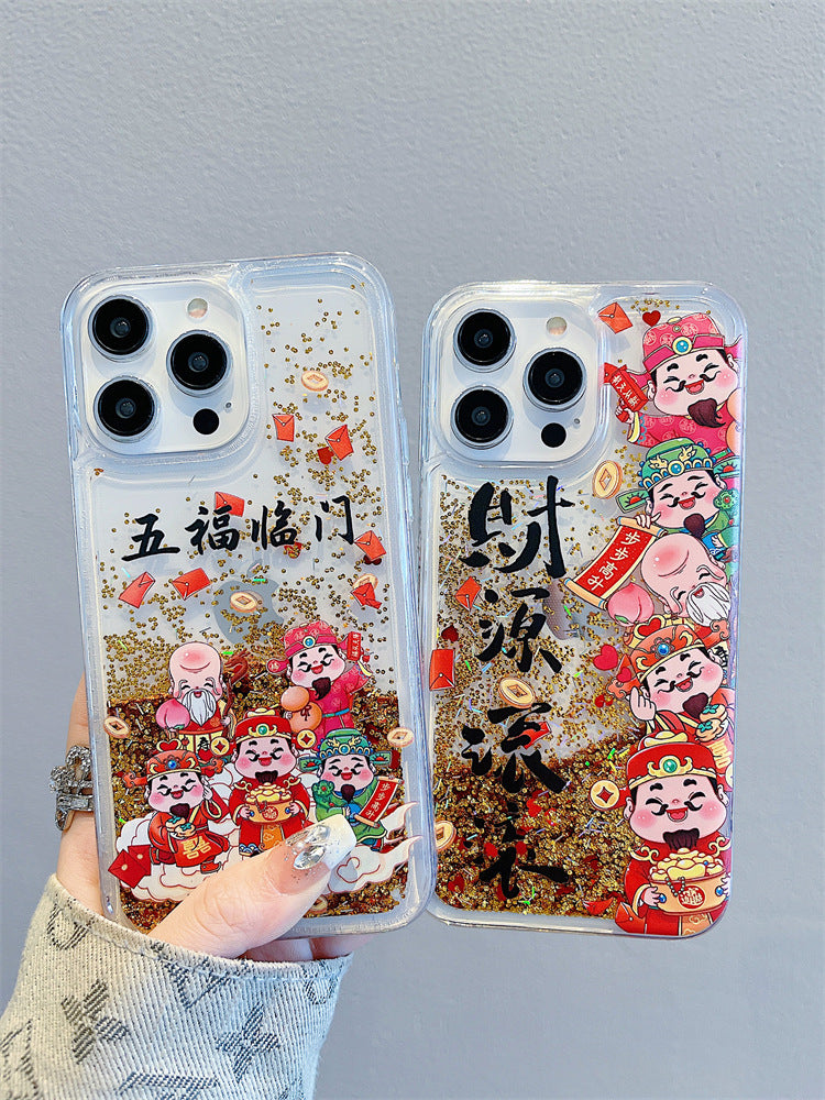 Accessories for iPhone15promax mobile phone case 13/14 Year of the Dragon Quicksand New Year's model God of Wealth 15 Apple 14Pro