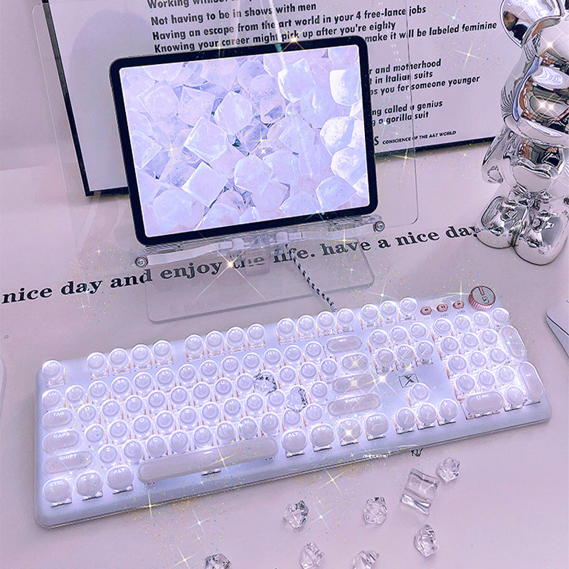 (Shipping fee not included) Forerunner Valentine's Day Crystal Ice Cube Mechanical Keyboard High Value Transparent Punk Wired Keyboard Office Game