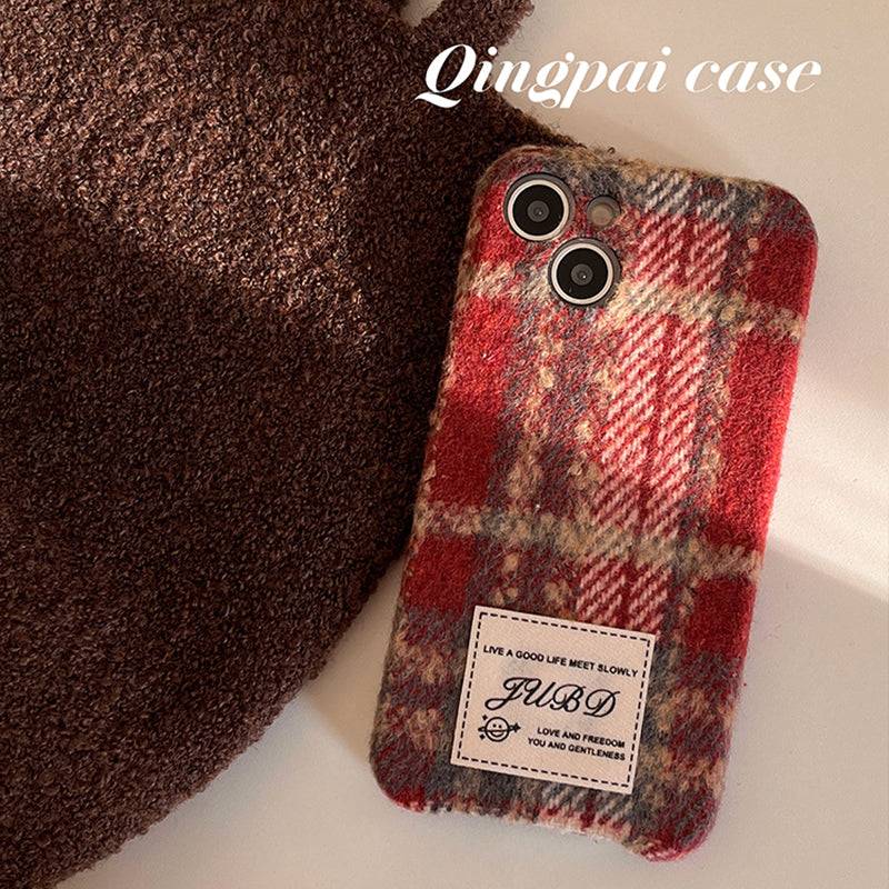 Accessories Autumn and winter woolen plaid for iPhone15promax mobile phone case Apple 14 new 13 women's 12 retro trendy