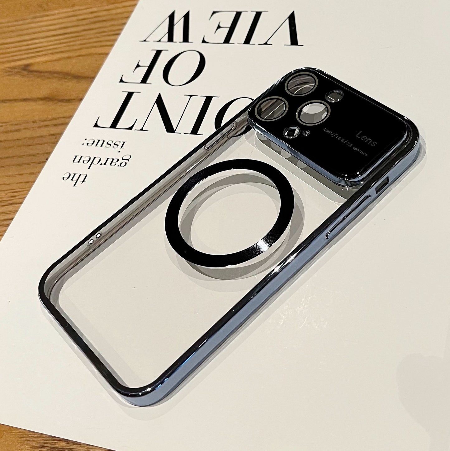 Accessories (Shipping fee not included) Magnetic large window goggles for iPhone14promax mobile phone case Apple 13 electroplated transparent protective case male