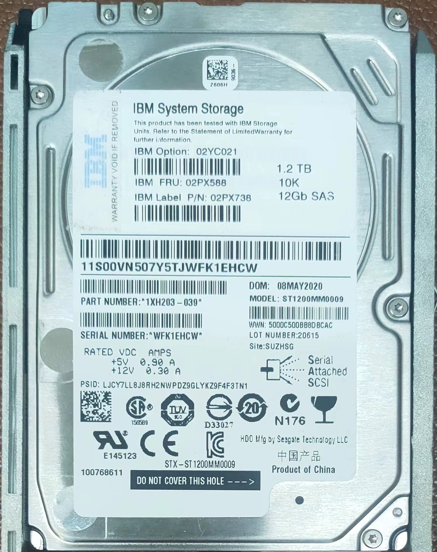 IBM 02PX588 02YC021 02PX738 1.2TB 10K 12Gb SAS F5030 Storage Hard Disk Servicer