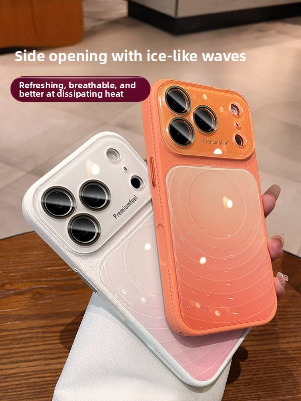Gradually change ripple pattern for iPhone 17promax mobile phone case, the new iPhone16 seconds becomes larger, Windows leather pattern frame, women's protective case 15pro lens all-inclusive anti-drop case Phone accessories