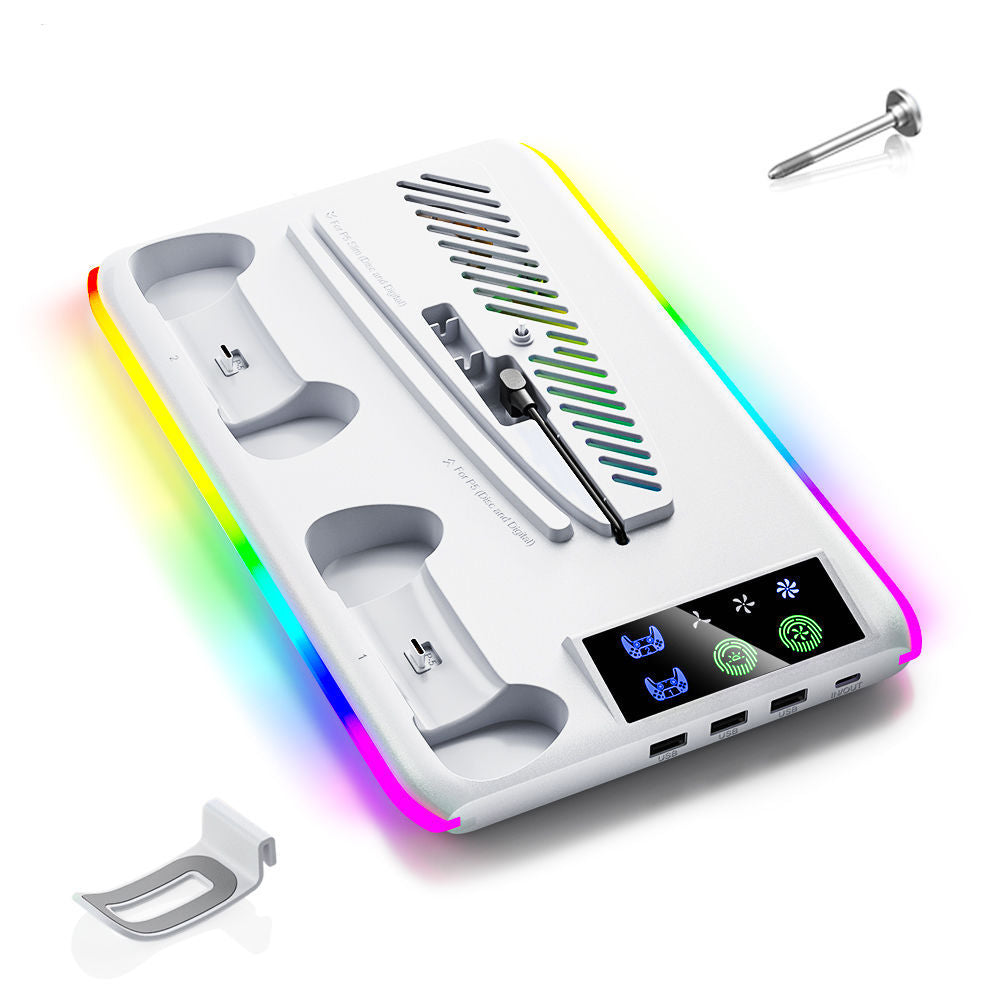 PS5 SLIM PRO Universal host Cooling base Multifunctional fan bracket Dual handle seat charger with RGB light
