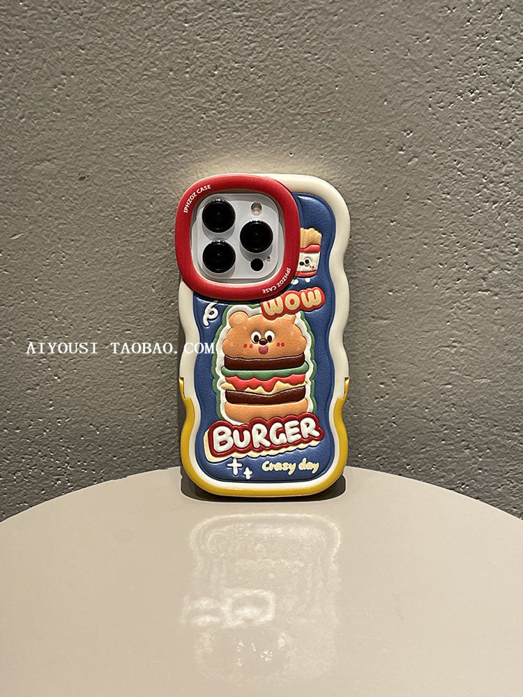 Accessories Creative Leather Funny Burger for iPhone 14Promax Phone Case Apple 13 Trend 12 Japan Korea 11