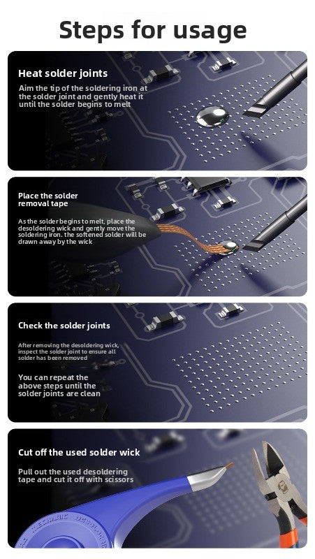 SR20 mobile phone electronic repair, tin suction wire, anti-scalding, low residue, tin removal tape, tin removal, tin suction tape, solder