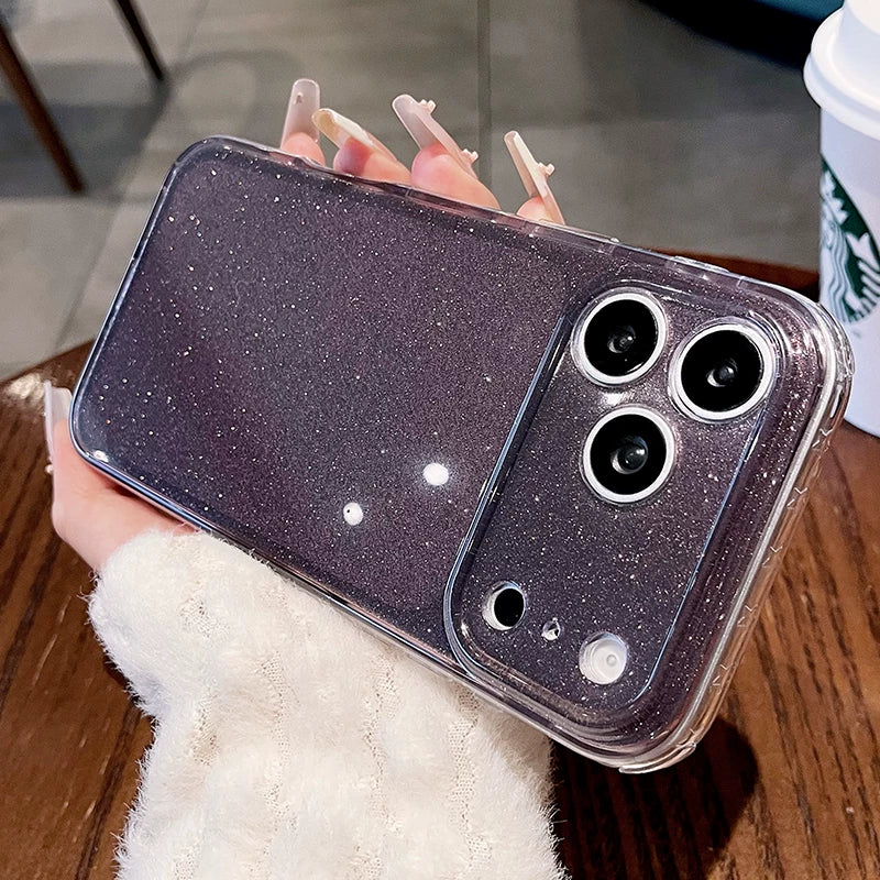 Glitter star airbag for iPhone 17promax mobile phone case new iPhone16 light luxury glitter transparent fine hole all-inclusive 15pro women's fresh flash case Phone accessories