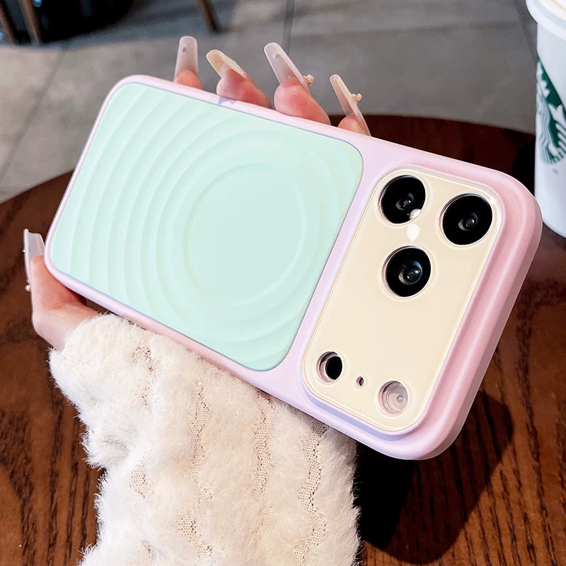 Contrast color ripple magnetic For iPhone 18promax mobile phone case New iPhone17 Macaron Contrast color ripple magnetic case 16pro Built-in magnetic suction women's case Phone Accessories