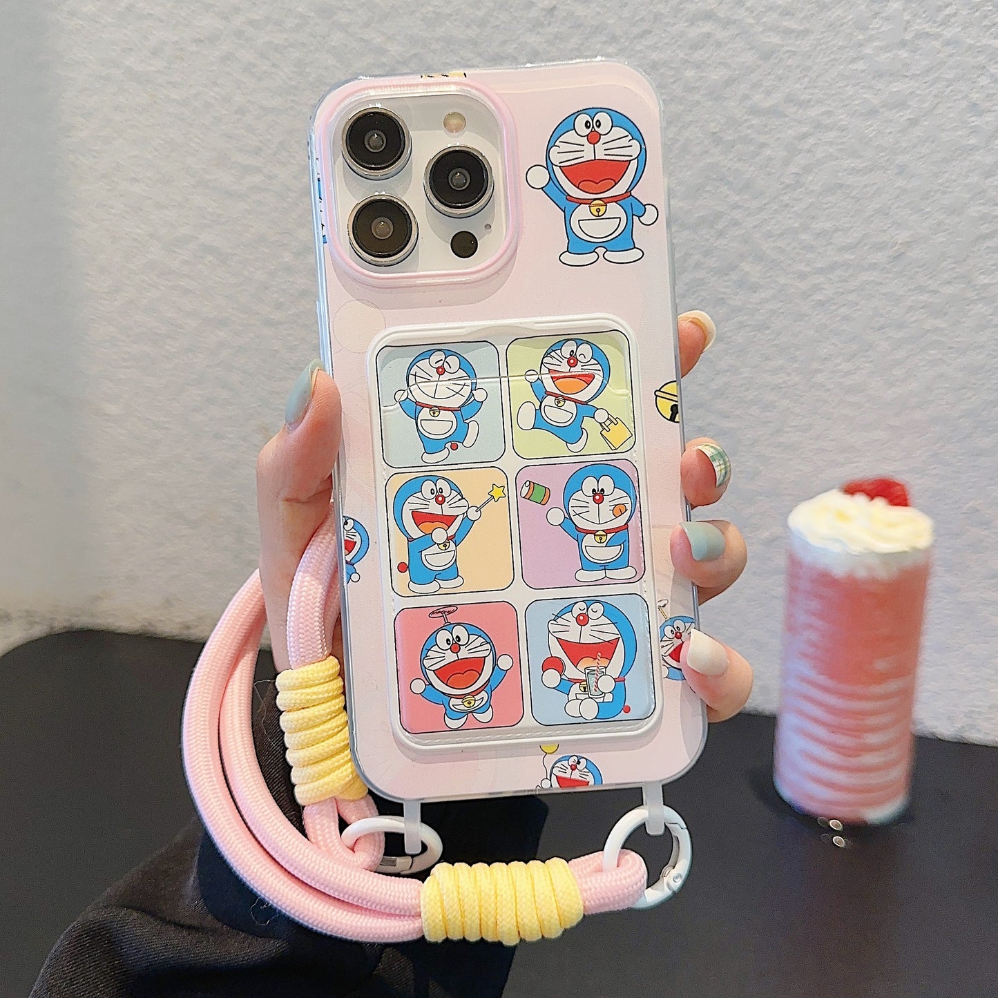 Accessories for Apple 15iPhone Cute 14Pro Cartoon Card Bag Lanyard Jingle Cat Doraemon Phone Case 12p