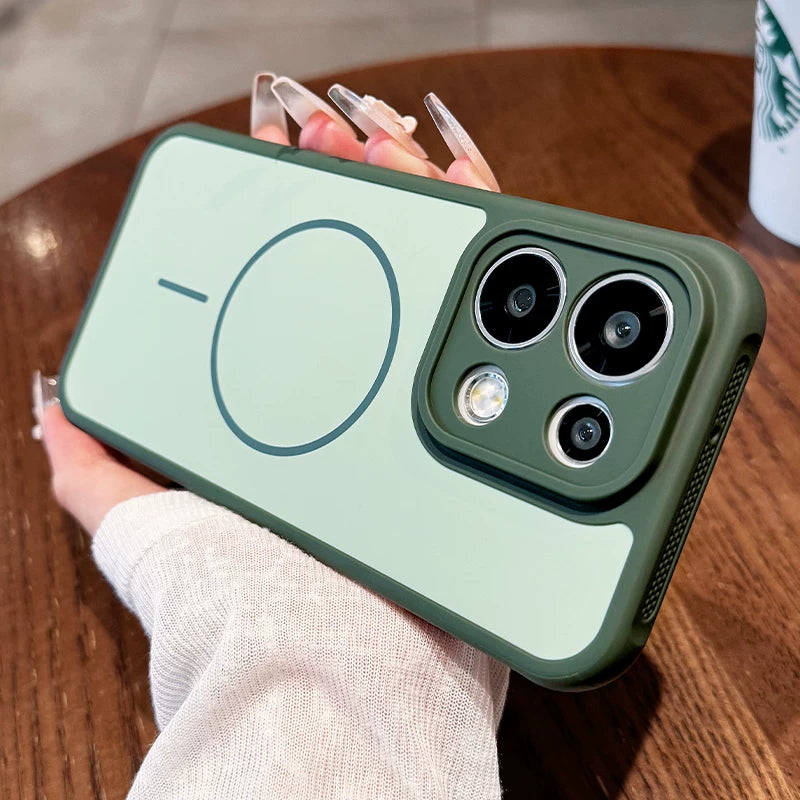 Contrast color heat dissipation Magnetic suction For OPPO Reno16pro mobile phone case New 15pro Strong magnetic adsorption Fine hole frame reno16 Side heat dissipation design Soft edge case Phone Accessories