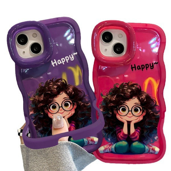 Accessories Glasses Girl for Apple 14iPhone15 Dual Stand New Cute Niche Phone Case Creative Cartoon Tide