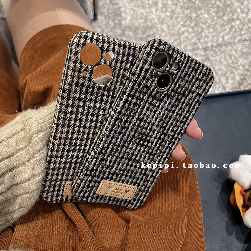 Accessories retro literary small plaid for iPhone14Pro iPhone case protective case soft 15 Japanese Korean ins girl