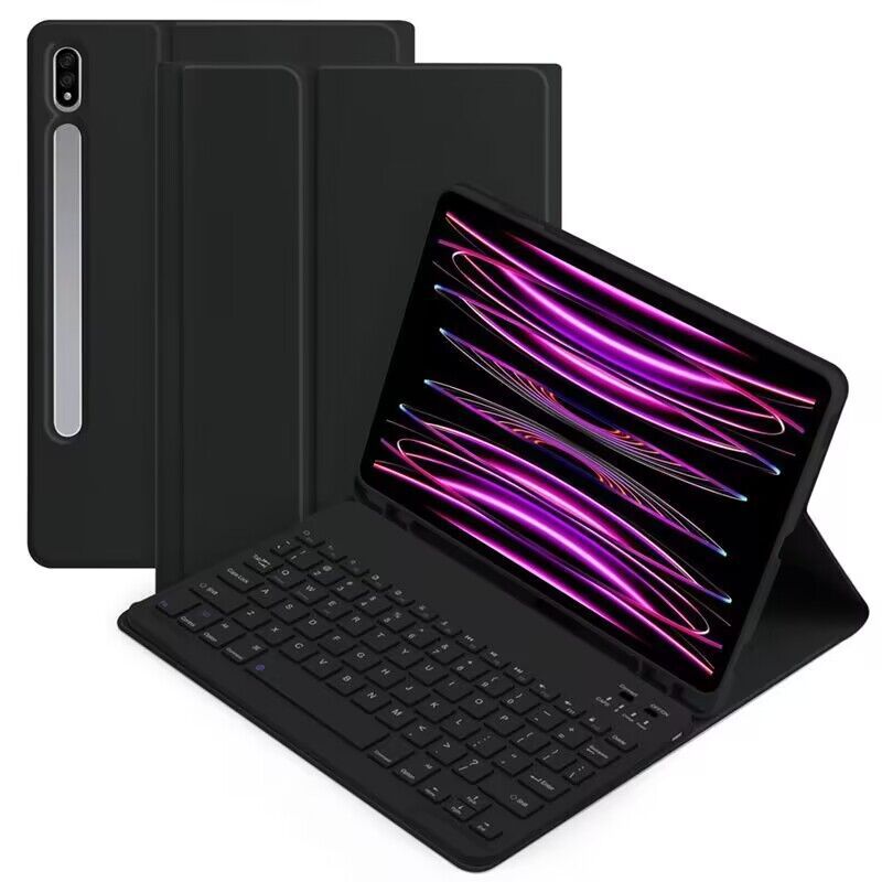 For Samsung S9 FE + Tablet S7 Plus Bluetooth Keyboard 12.4 Inch Leather Case S8 plus Pen Slot Protective Accessories