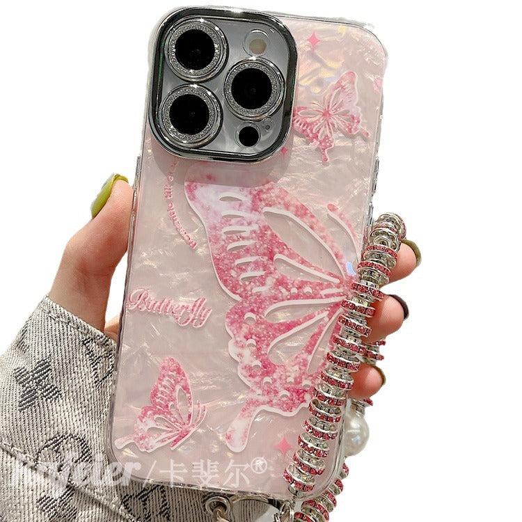 Accessories for premium pink butterfly shell pattern bracelet iphone15pro max mobile phone case Apple 14 new models