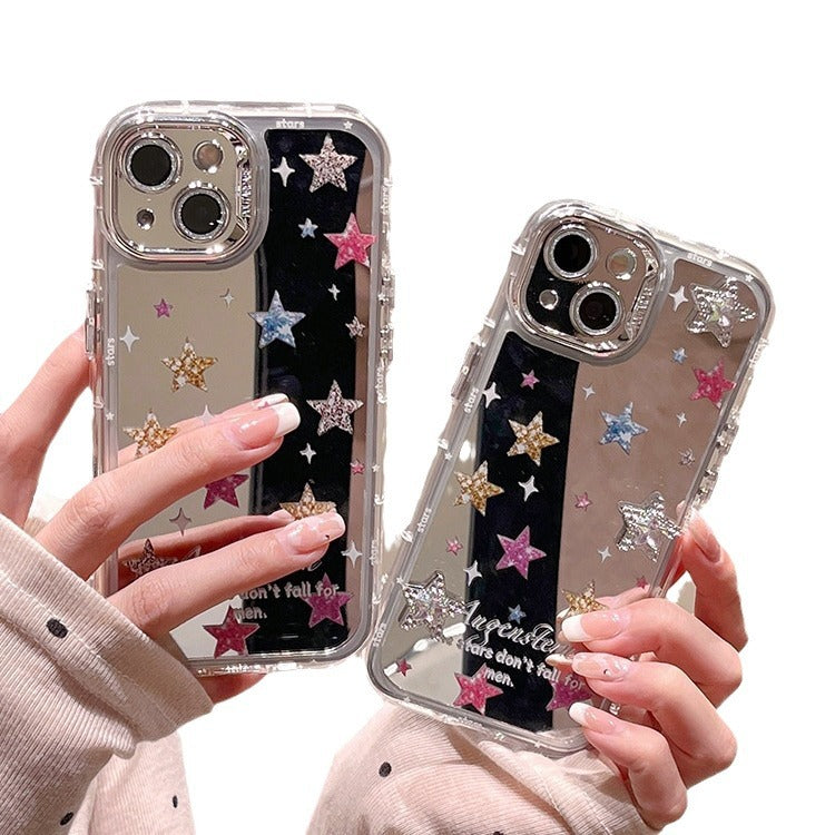 Accessories Mirror ins flash diamond three-dimensional star for Apple 15promax mobile phone case iphone13 new 14pro women