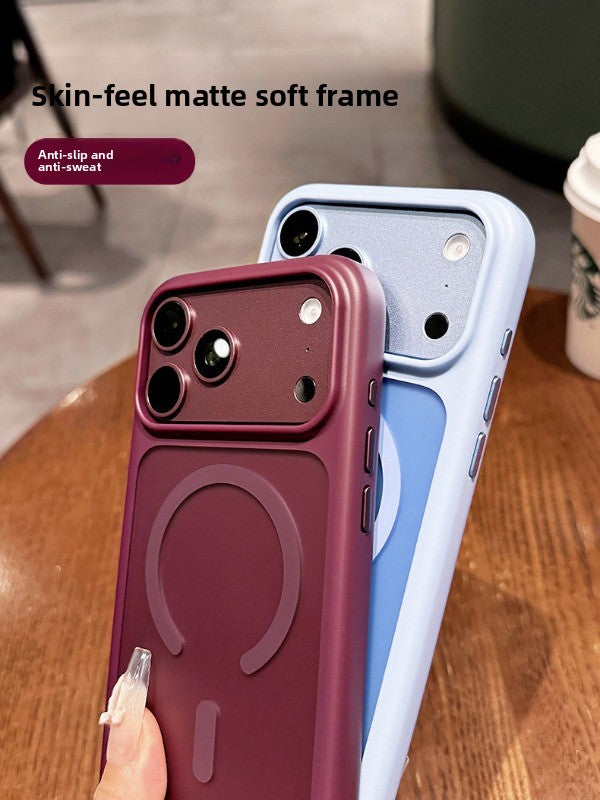 Semi-transparent matte magnetic suction For iPhone 18promax mobile phone case new iPhone17 new color scheme matte texture 16pro large hole lens advanced sense of men and women shell Phone Accessories