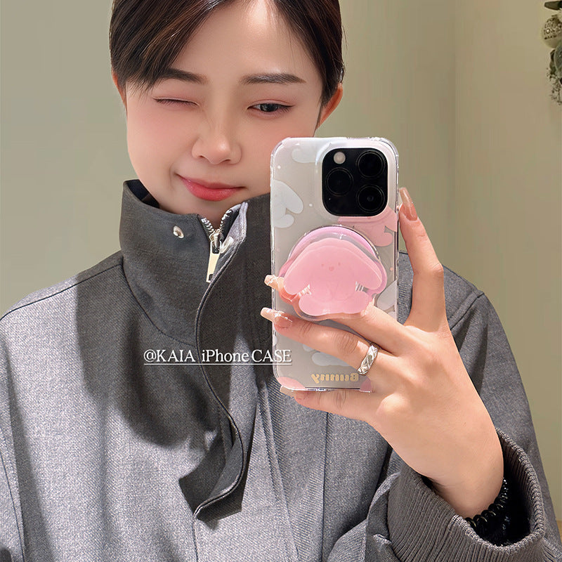 Accessories cute pink rabbit magnetic suction bracket for apple 15promax mobile phone case iphone14 new 12 double layer 13