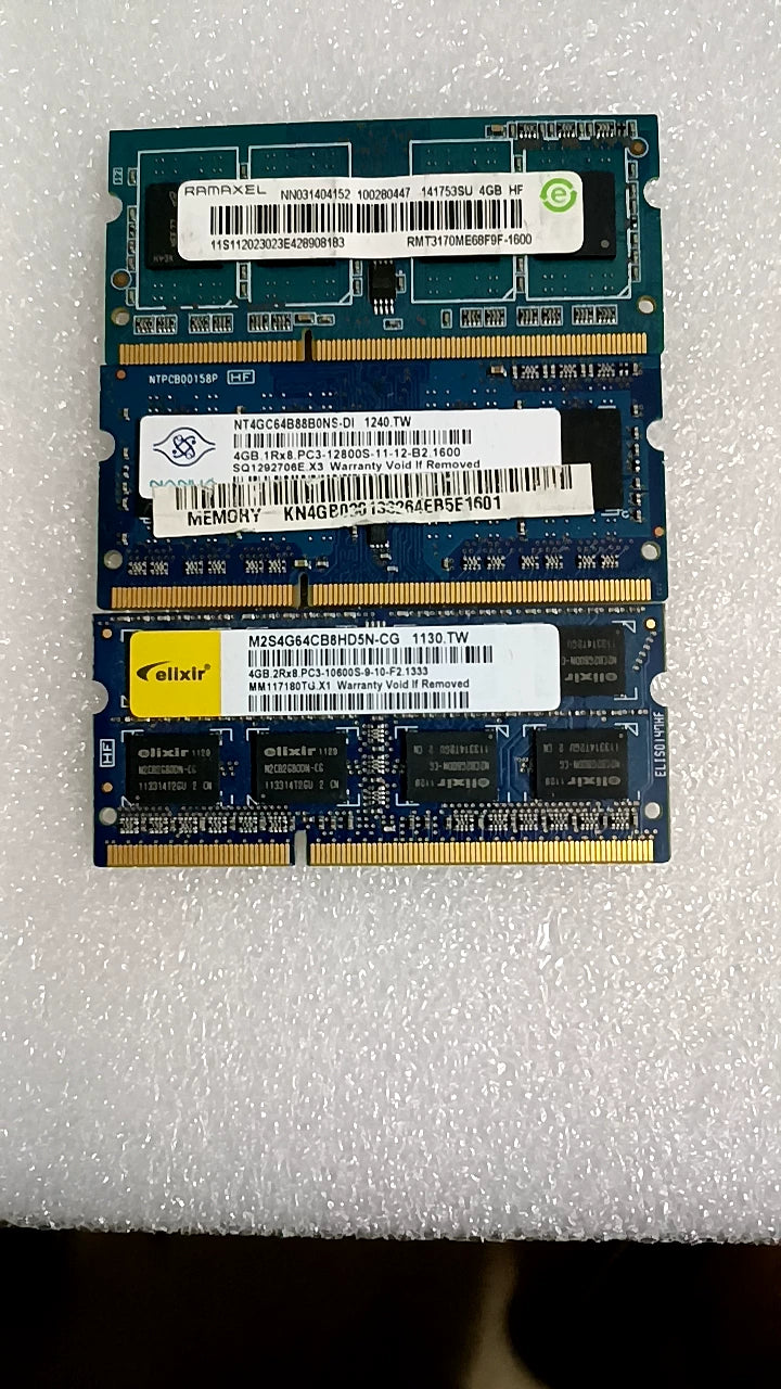 USED For Notebook Samsung Kingston Micron Hynix 3rd Gen Memory Stick DDR3 2G 4G 8G 8500 1333 1600  PC3L  Laptop RAM memory