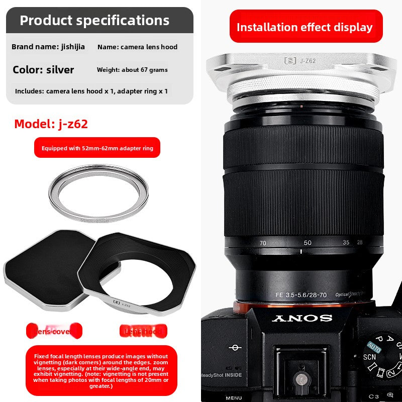 Square hood for Sigma 18-50/56 f1.4 Fuji 15-45/16 -50 lens 52/55/62 mm digital camera accessories
