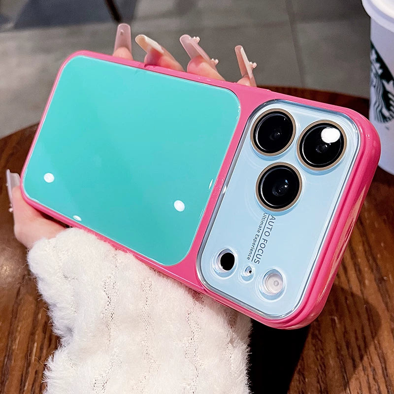 Contrasting color large window glass for iPhone 17promax mobile phone case New iPhone16 seconds change 17pro large window dopamine soft edge 15pro with lens film protection Phone accessories