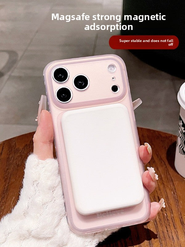Frosted contrasting magnetic suction for iPhone 17promax mobile phone case New iPhone16 semi-transparent creative magnetic suction ring Strong magnetic adsorption 15pro simple ins wind women's shell Phone accessories