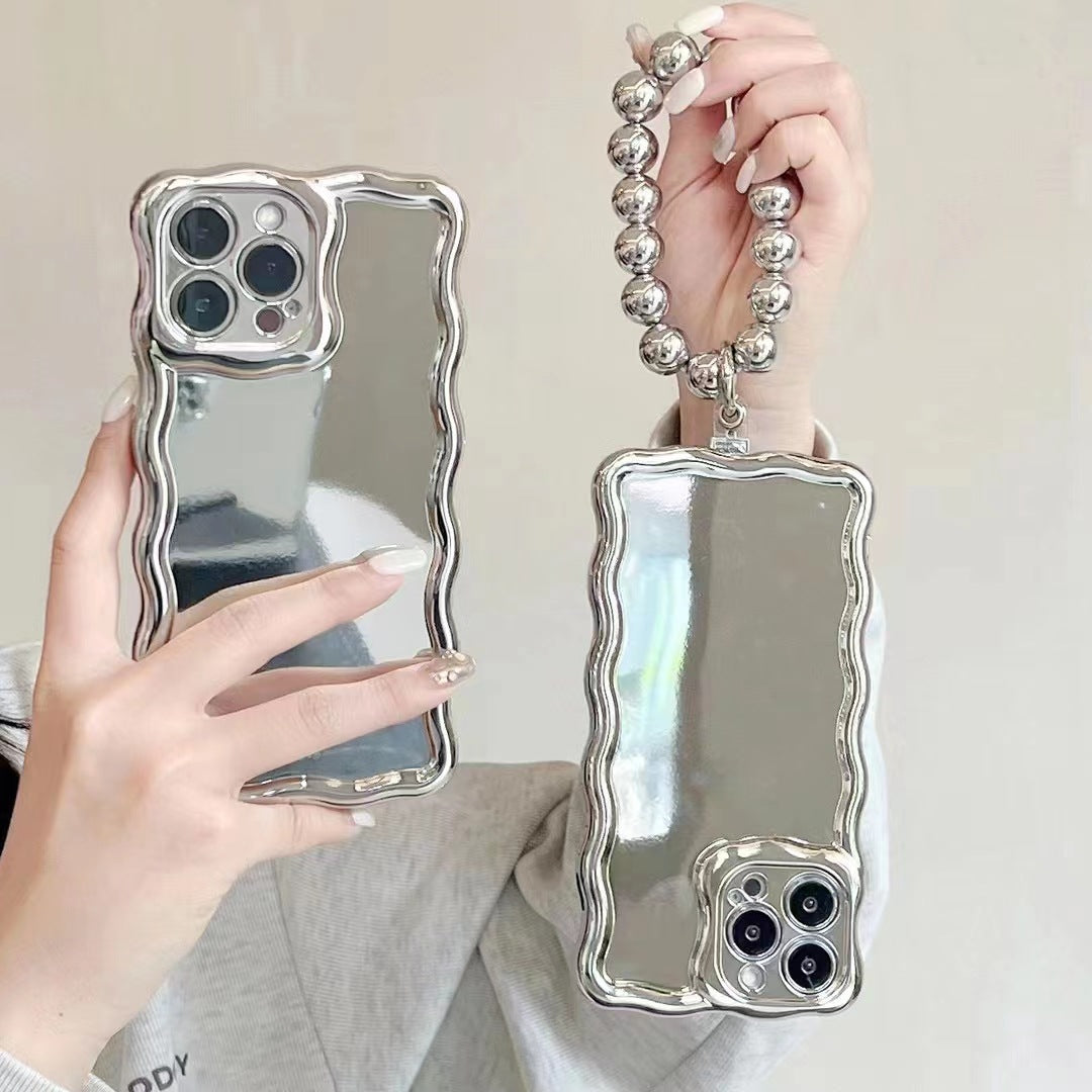 Accessories (Shipping fee not included) Electroplating Wave Applicable Apple 14 Mobile Phone Case Bracelet iPhone13/12Pro max Mirror XR Silicone Soft Case