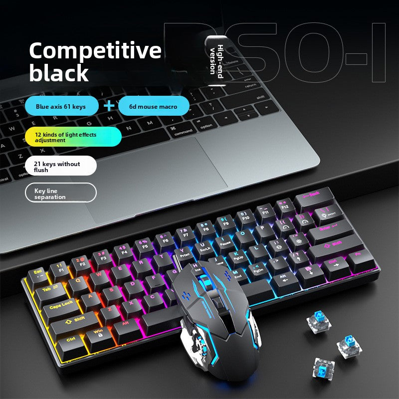 Real mechanical wired keyboard and mouse macro hot-swappable wireless three-mode green axis e-sports gaming office laptop
