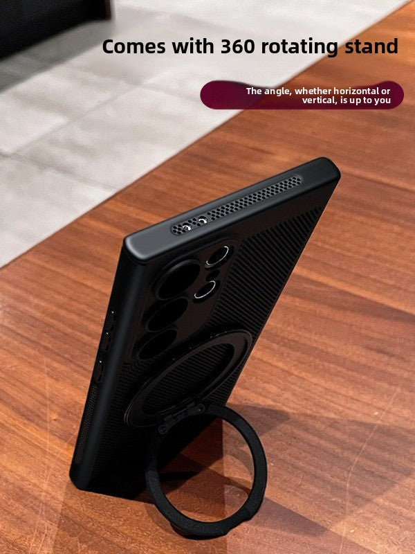 For Samsung s25ultra mobile phone case s24 + new 360 magnetic bracket s23 ultra-thin s22 protective case por anti-drop note all-inclusive heat dissipation black MagSafe men's and women's summer hard case Phone accessories