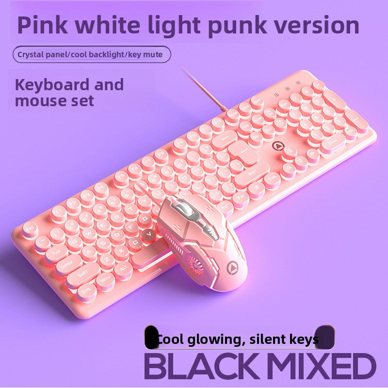 Silver V7 crystal mechanical feel game wired keyboard round punk keycap glow