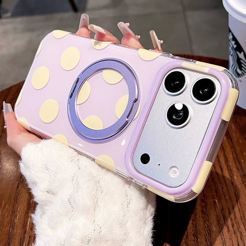 Macaron polka dot bracket for iPhone 17promax mobile phone case new iPhone16 Korean silicone gentle dream polka dot women's case 15pro high value case Phone accessories