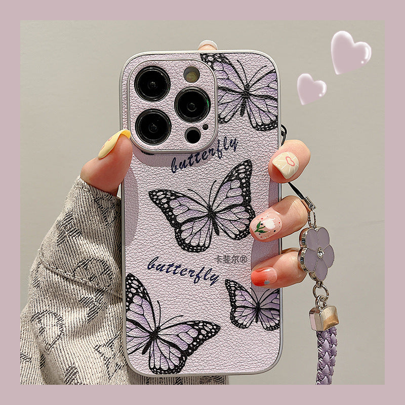 Accessories Superior sense beautiful purple butterfly bracelet iphone15pro max mobile phone case Apple 14 new 12