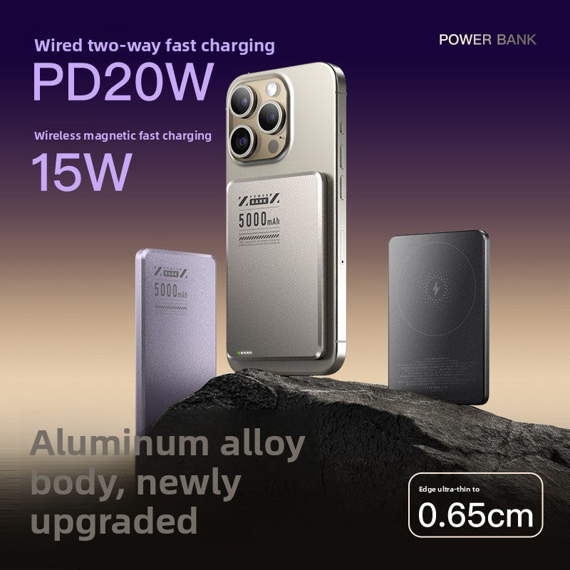 Ultra-thin Magsafe magnetic wireless power bank 5000mAh PD20W fast charging aluminum alloy compact mobile power supply