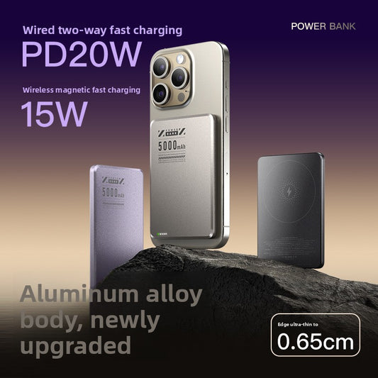 Ultra-thin Magsafe magnetic wireless power bank 5000mAh PD20W fast charging aluminum alloy compact mobile power supply