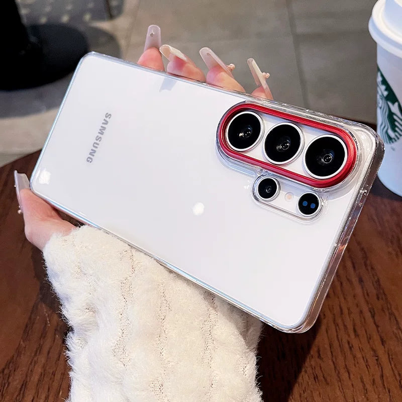 Metal lens for Samsung S26ultra phone case, new S26+  S25 Ultra protective case transparent magnetic full-coverage shockproof ultra-thin S25ultra women's premium hard case phone accessories