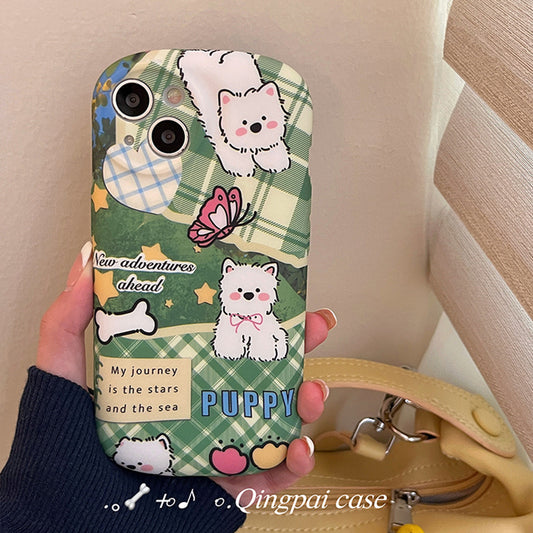 Accessories Cartoon green lawn puppy for Apple 15promax mobile phone case iphone13 new 14pro women's model