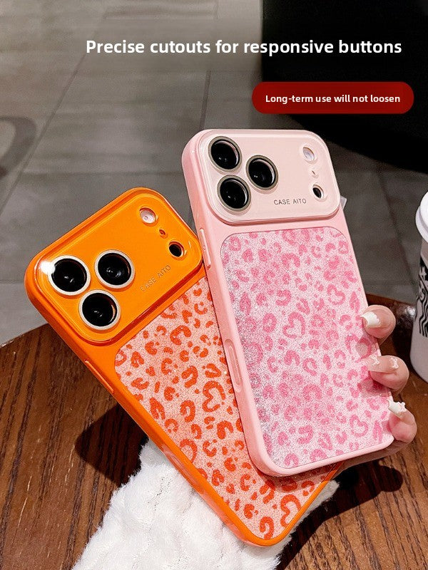 Glitter love leopard print for iPhone 17promax mobile phone case new iPhone16 seconds change 17pro large window lens film all-inclusive 15pro sweet cool women's shell Phone accessories