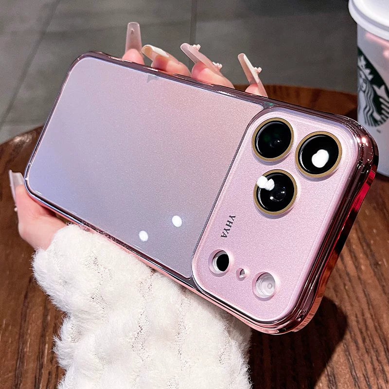 Mirror plating for iPhone 17 seconds to become larger Windows 17Pro mobile phone case New iPhone16 tempered glass ice crystal glossy plating hard case 15Pro solid color women's case Phone accessories