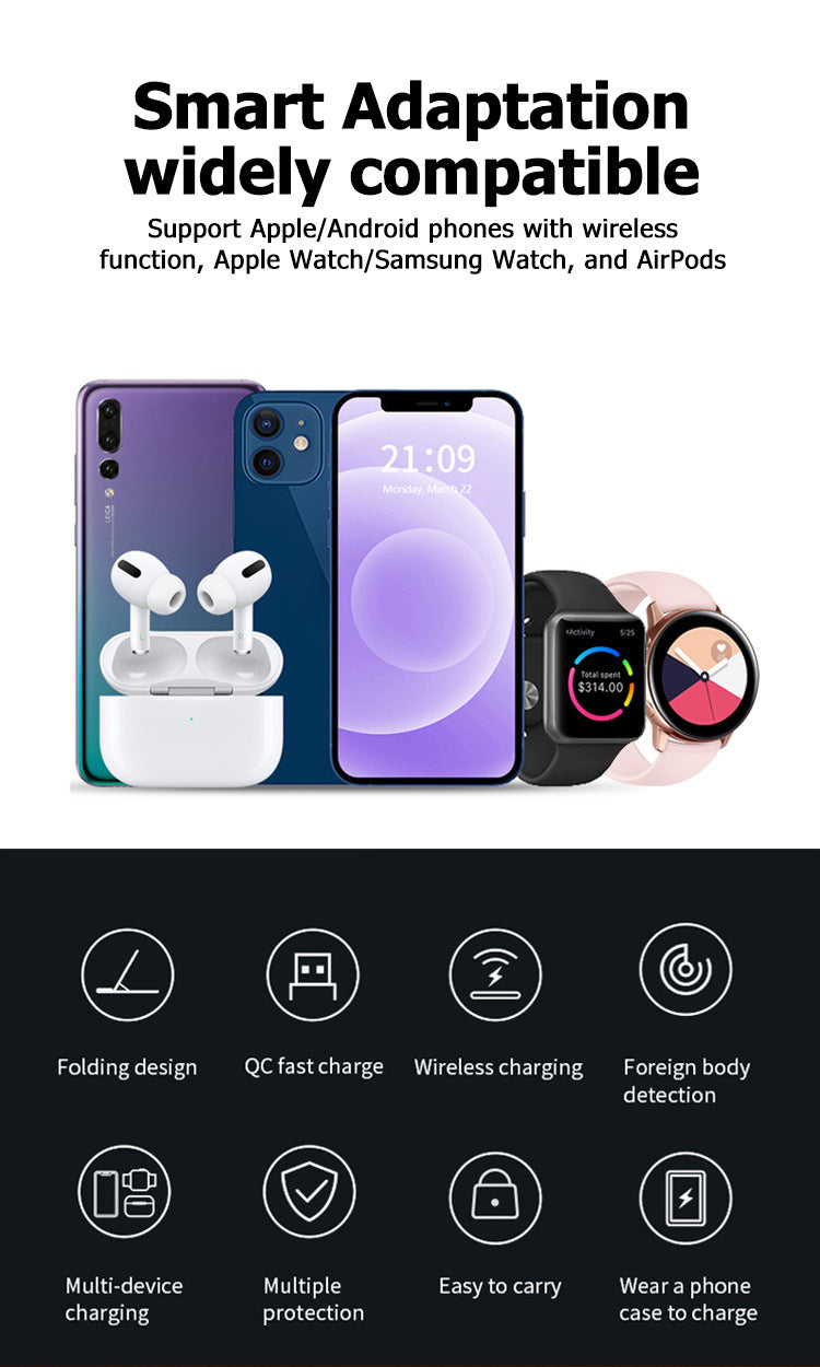 apple samsung 3-in-1 wireless charger supports fast charging multi-function