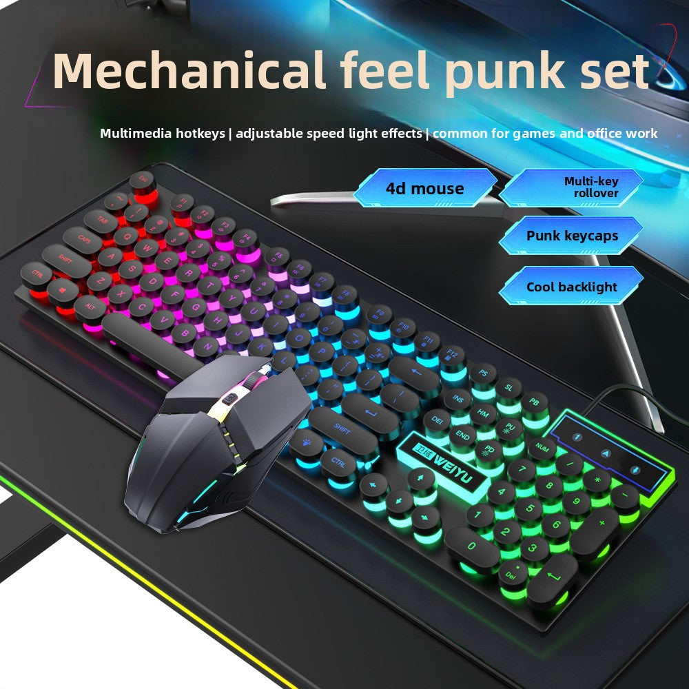 Mechanical feel wired keyboard mouse luminous set game office desktop computer