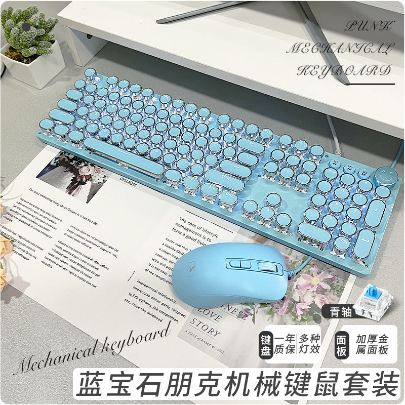 Accessories 912 Pink Mechanical Keyboard Mouse Set Wired Gaming Keys and Mice, Blue and Black Axis Keyboard