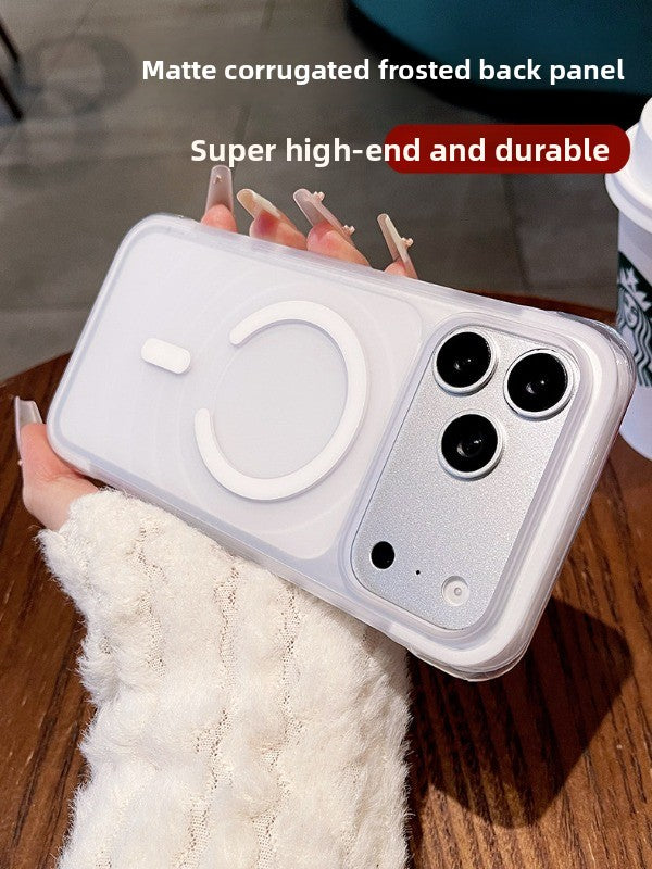 Corrugated matte magnetic suction for iPhone 17promax mobile phone case New iPhone16 four-corner airbag anti-drop protection 17pro strong magnetic adsorption matte texture women's case Phone accessories