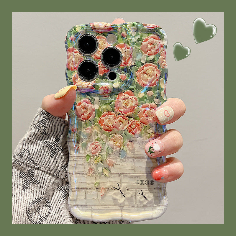 Accessories for high-end aesthetic art oil painting sunset flower iphone14pro max mobile phone case apple 15 new