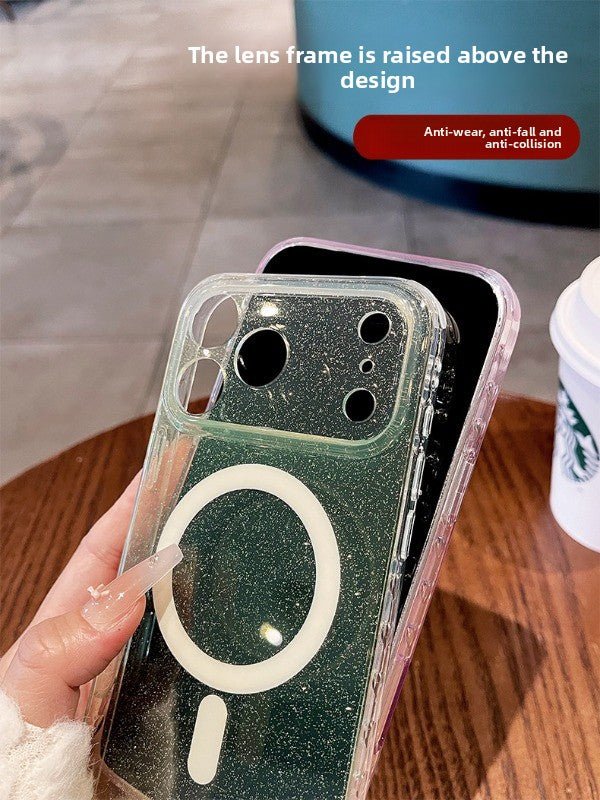 Fine flash star magnetic suction for iPhone 17promax mobile phone case new iPhone16 double layer gradual change glitter semi-transparent magnetic protective case 15pro small fresh women's case Phone accessories