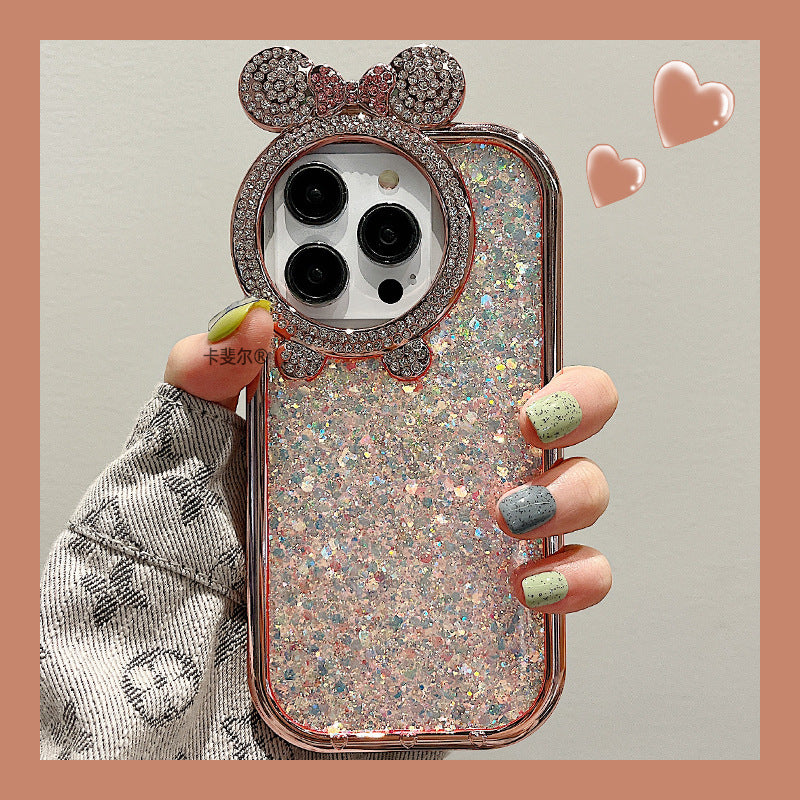 Accessories for high-end light luxury diamond-encrusted Minnie lens Epoxy glitter iphone15pro max mobile phone case Apple