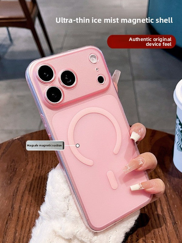 Ultra-thin ice mist magnetic suction for iPhone 17promax mobile phone case New iPhone16 skin matte fine hole all-inclusive protective case 15pro semi-transparent anti-drop case Phone accessories