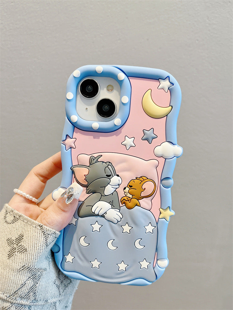 Accessories for Apple 15promax mobile phone case 13 three-dimensional silicone cat and mouse iphone14 new 12 mobile phone chain