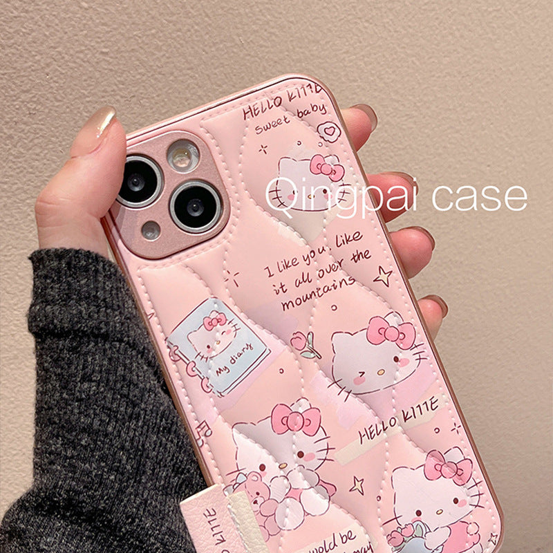 Accessories Leather ins Girl Cat Applicable iPhone15Pro Mobile Phone Case Apple 14 New 13 Women's 12 Pink 11