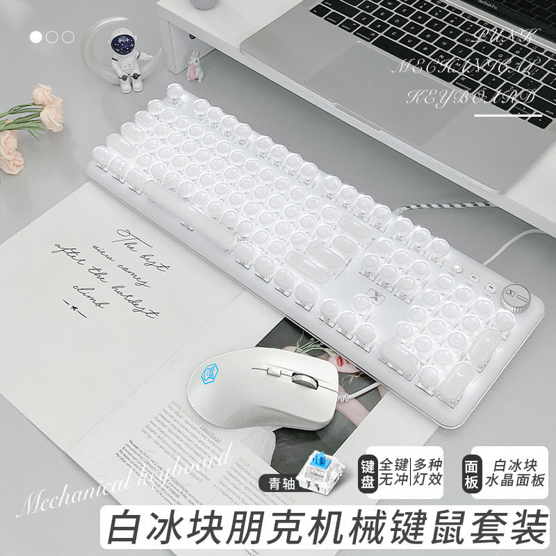 (Shipping fee not included) Forerunner Valentine's Day Crystal Ice Cube Mechanical Keyboard High Value Transparent Punk Wired Keyboard Office Game