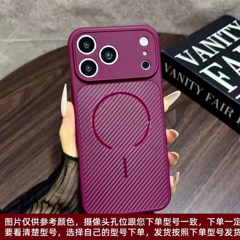 Ultra-thin carbon fiber pattern magnetic attraction for iPhone 18promax mobile phone case fine hole large window iPhone17pro fine hole all-inclusive TPU soft case 16plus anti-fingerprint 15/14/13 advanced sense Phone accessories